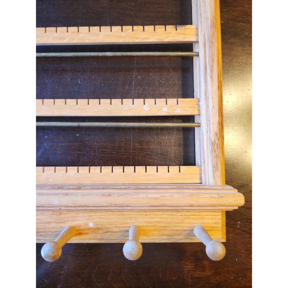 Vintage Oak Wood Wall Mount Jewelry Organizer Rack Earrings Holder - Picture 2 of 8